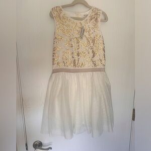 Girls Dress Gold and White
